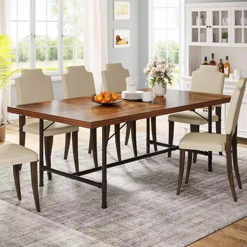 Tavolo da Pranzo Lantine da 180 cm per 6-8 Persone, Tavolo da Cucina Rettangolare in Legno con Struttura Metallica Tubolare per Sala da Pranzo, Soggiorno