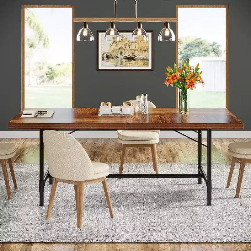 Tavolo da Pranzo Lantine da 180 cm per 6-8 Persone, Tavolo da Cucina Rettangolare in Legno con Struttura Metallica Tubolare per Sala da Pranzo, Soggiorno