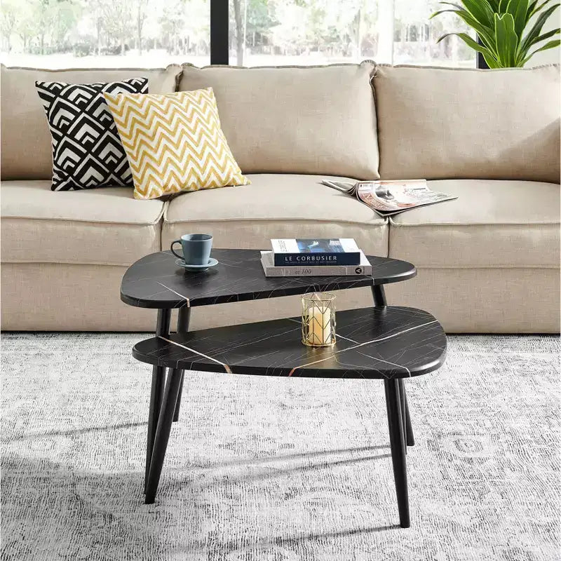 Tavolino da caffè modulare semicircular Aurora asimmetrico moderno ovale a goccia, 18,50x29,5