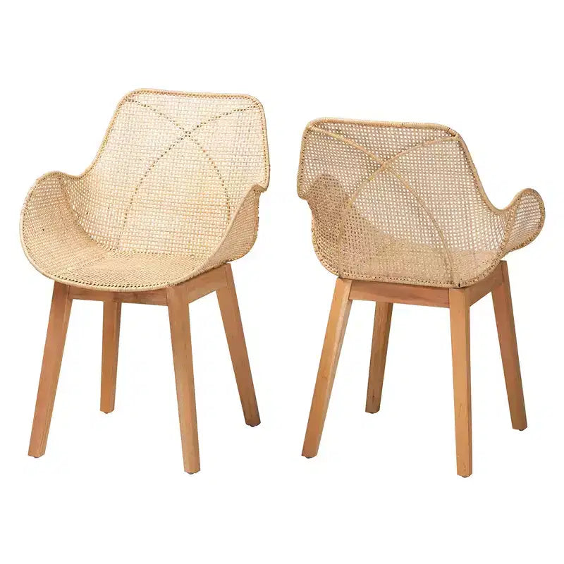 Set di 2 sedie da pranzo bali & pari Ballerina in mogano e rattan con finitura naturale marrone in stile Japandi