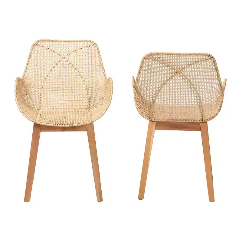 Set di 2 sedie da pranzo bali & pari Ballerina in mogano e rattan con finitura naturale marrone in stile Japandi