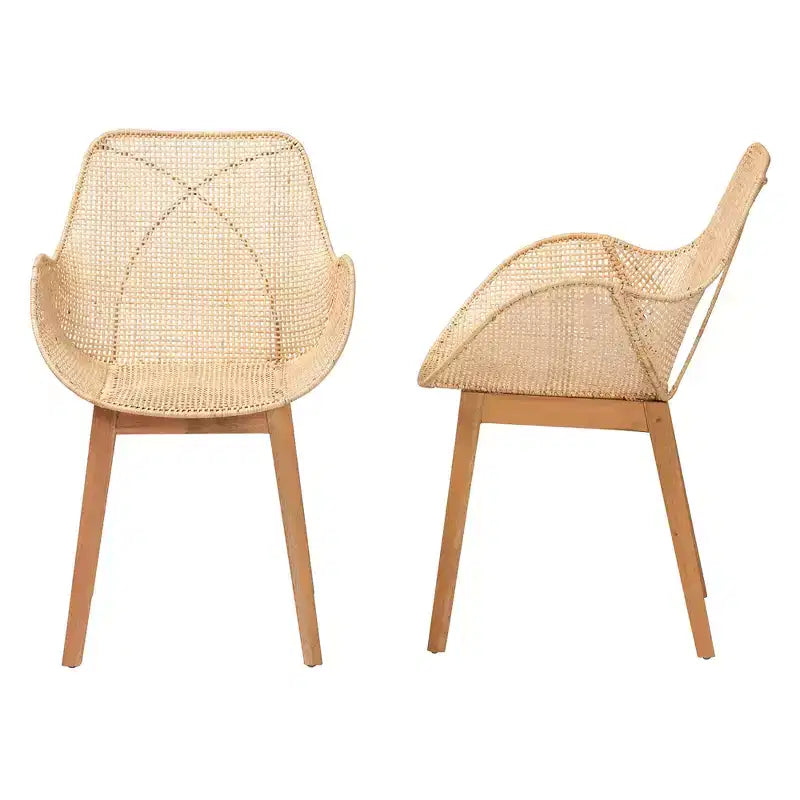 Set di 2 sedie da pranzo bali & pari Ballerina in mogano e rattan con finitura naturale marrone in stile Japandi