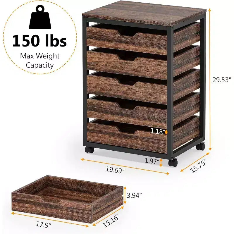 Cassettiera a 5 cassetti Tribesigns, Mobiletto contenitore in legno con ruote