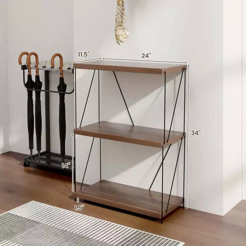 Costway Libreria Autoportante a 3 Ripiani con Struttura in Metallo, Scaffale Multiuso 1/2 Pezzi, Noce