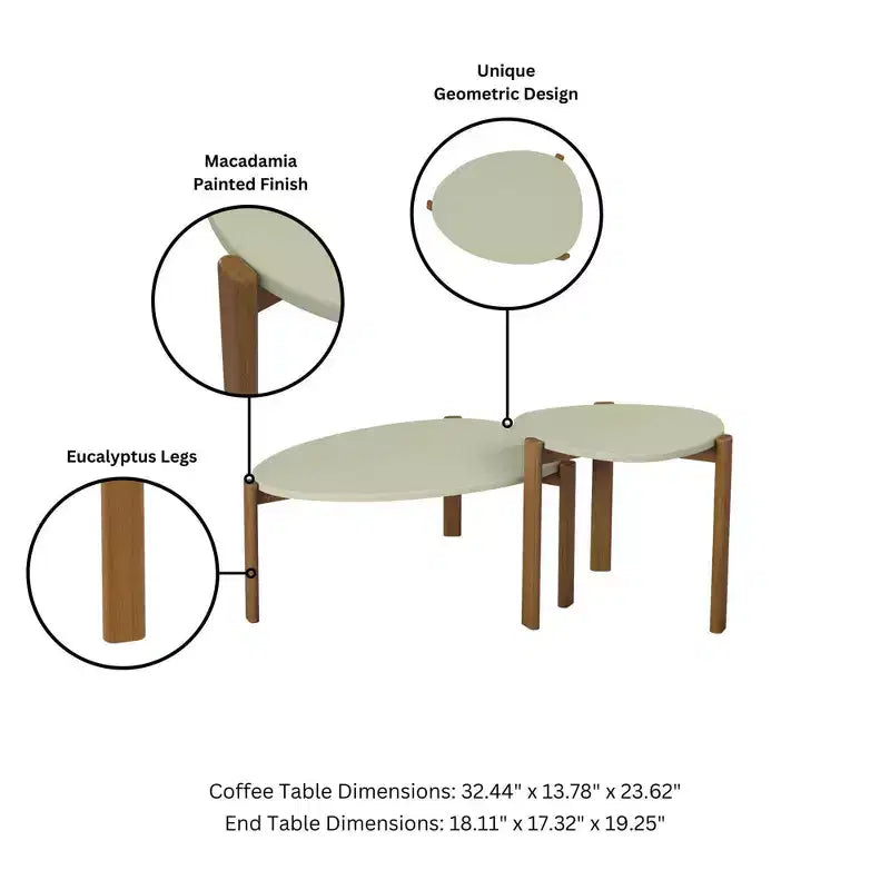 Set Comodino e Tavolino da Caffè Manhattan Comfort Gales Mid-Century Modern