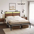 Hausource Vintage Bed Frame with Storage LED Headboard, No Box Spring Needed