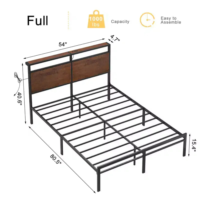 Hausource Letto Matrimoniale in Metallo con Testiera a LED, Nessuna Base a Molle Necessaria