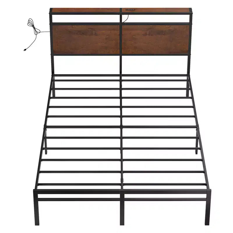 Hausource Letto Matrimoniale in Metallo con Testiera a LED, Nessuna Base a Molle Necessaria