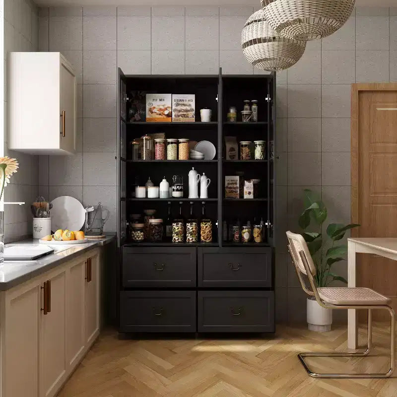Vetrine Famapy 47,2"L con ante in vetro, armadietto dispensa in legno, colore nero