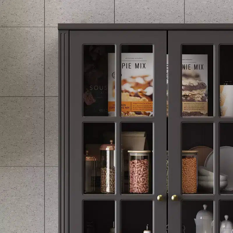 Vetrine Famapy 47,2"L con ante in vetro, armadietto dispensa in legno, colore nero