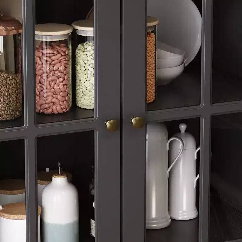 Vetrine Famapy 47,2"L con ante in vetro, armadietto dispensa in legno, colore nero