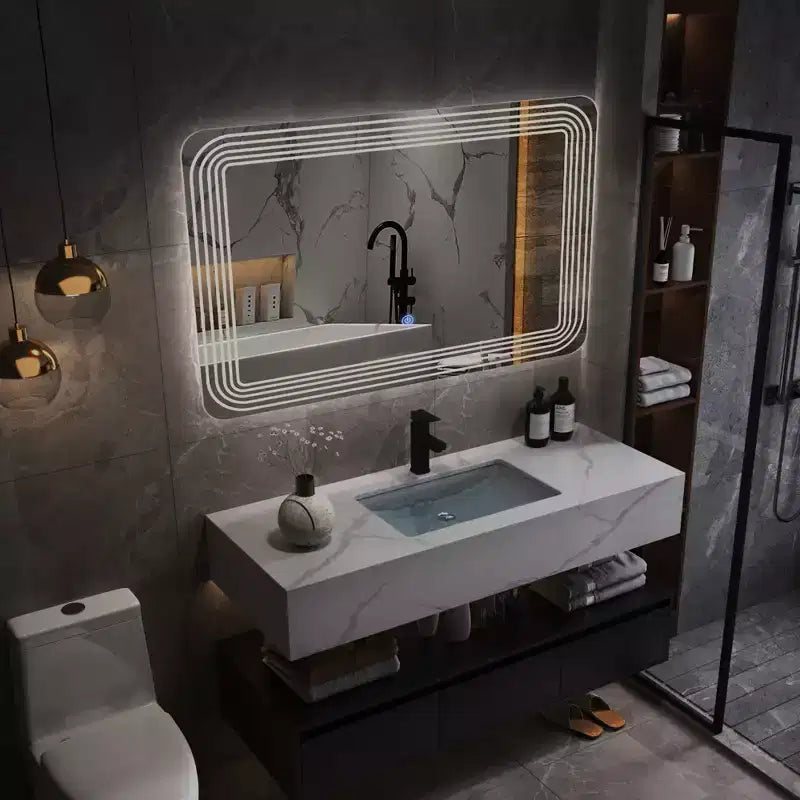 Specchio LED da bagno con interruttore tattile dimmerabile a 3 colori – Montaggio a parete, 71x51 cm, impermeabile IP64