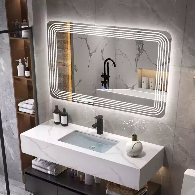 Specchio LED da bagno con interruttore tattile dimmerabile a 3 colori – Montaggio a parete, 71x51 cm, impermeabile IP64