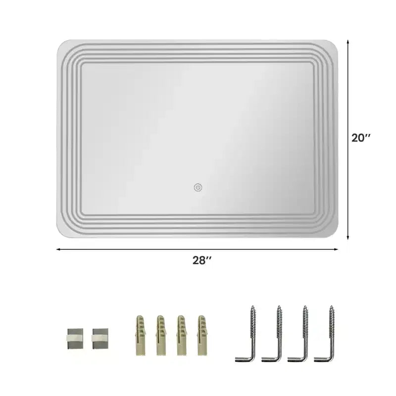 Specchio LED da bagno con interruttore tattile dimmerabile a 3 colori – Montaggio a parete, 71x51 cm, impermeabile IP64