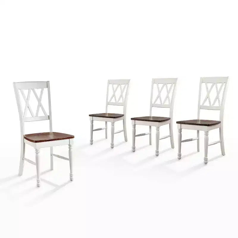 Sedie da pranzo X-Back in legno di gomma – Set da 4, senza braccioli