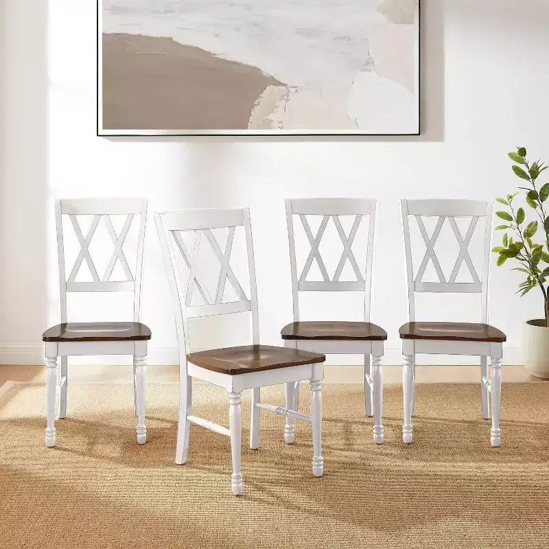 Sedie da pranzo X-Back in legno di gomma – Set da 4, senza braccioli