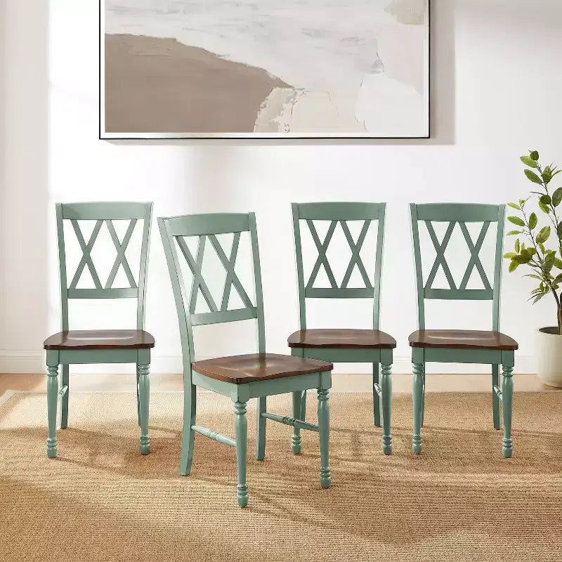Sedie da pranzo X-Back in legno di gomma – Set da 4, senza braccioli