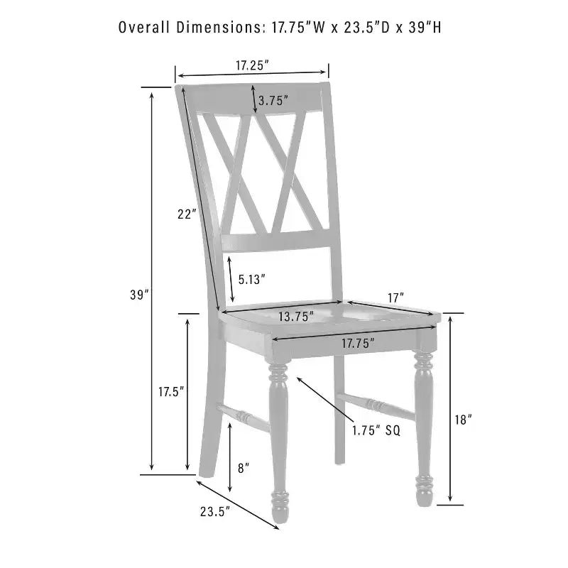 Sedie da pranzo X-Back in legno di gomma – Set da 4, senza braccioli