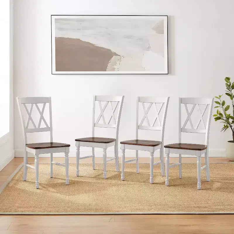 Sedie da pranzo X-Back in legno di gomma – Set da 4, senza braccioli