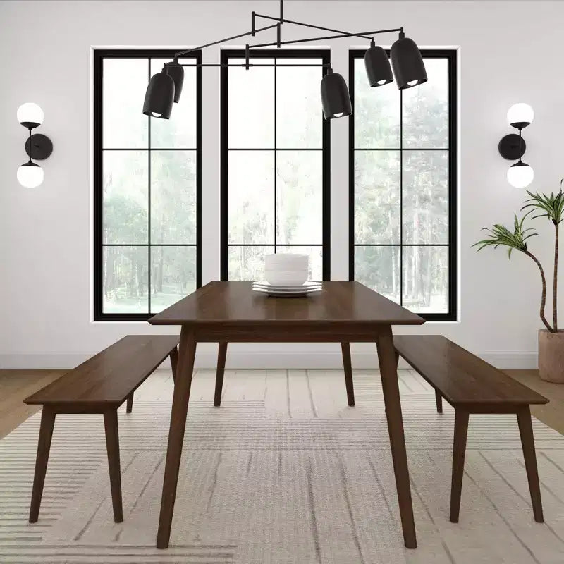 Panca da pranzo in pino massello Mid-Century Modern – 150 cm, 3 posti a sedere