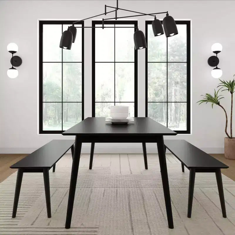Panca da pranzo in pino massello Mid-Century Modern – 150 cm, 3 posti a sedere