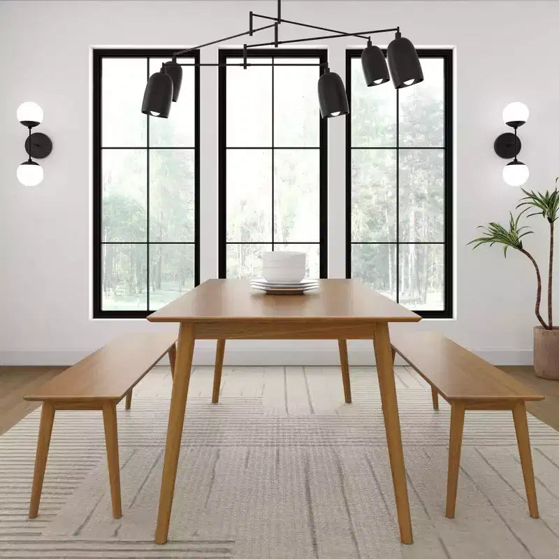 Panca da pranzo in pino massello Mid-Century Modern – 150 cm, 3 posti a sedere
