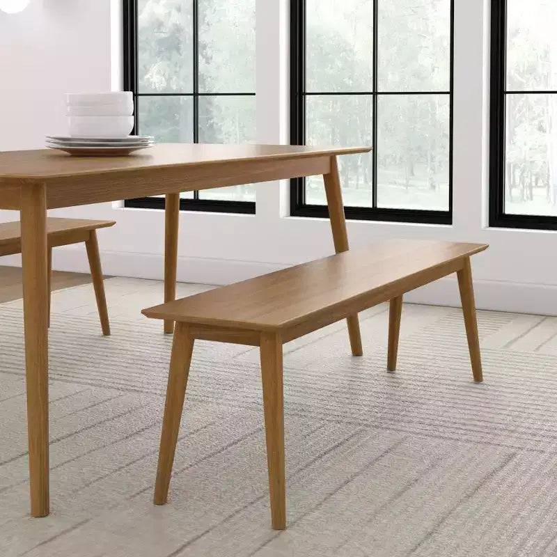 Plank+Beam 59 Mid Century Modern Dining Bench, Wooden Bench for Dining Room, Modern Entryway Bench, Dining Room Bench