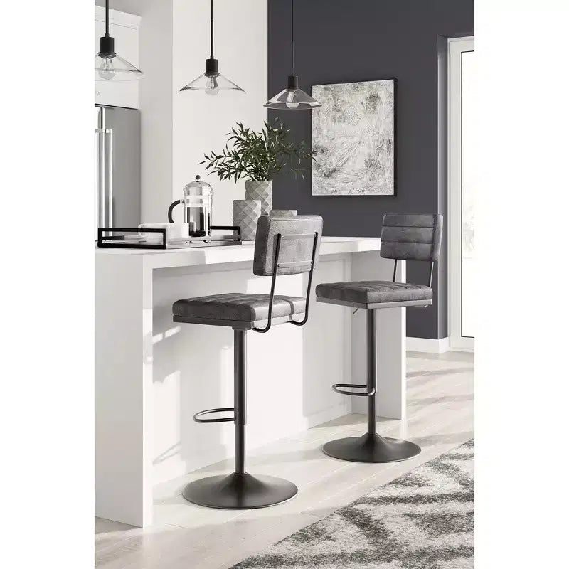Sgabelli da bar girevoli regolabili in altezza con seduta in similpelle – Set da 2, grigio/nero