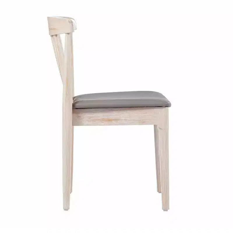Sedie da Pranzo in Legno Massello con Schienale a Fuso e Seduta in Vinile – Set da 2