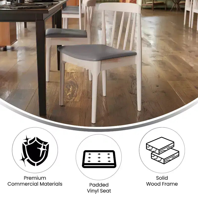 Sedie da Pranzo in Legno Massello con Schienale a Fuso e Seduta in Vinile – Set da 2