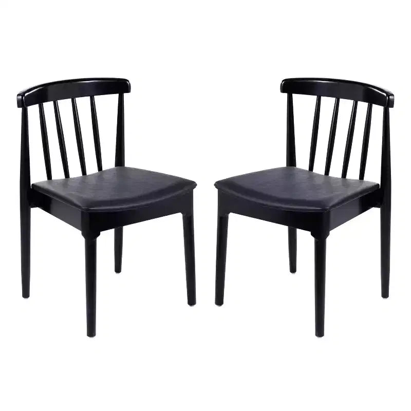 Emma and Oliver Set of 2 Solid Wood Dining Chairs with Spindle Backrests and Vinyl Seats