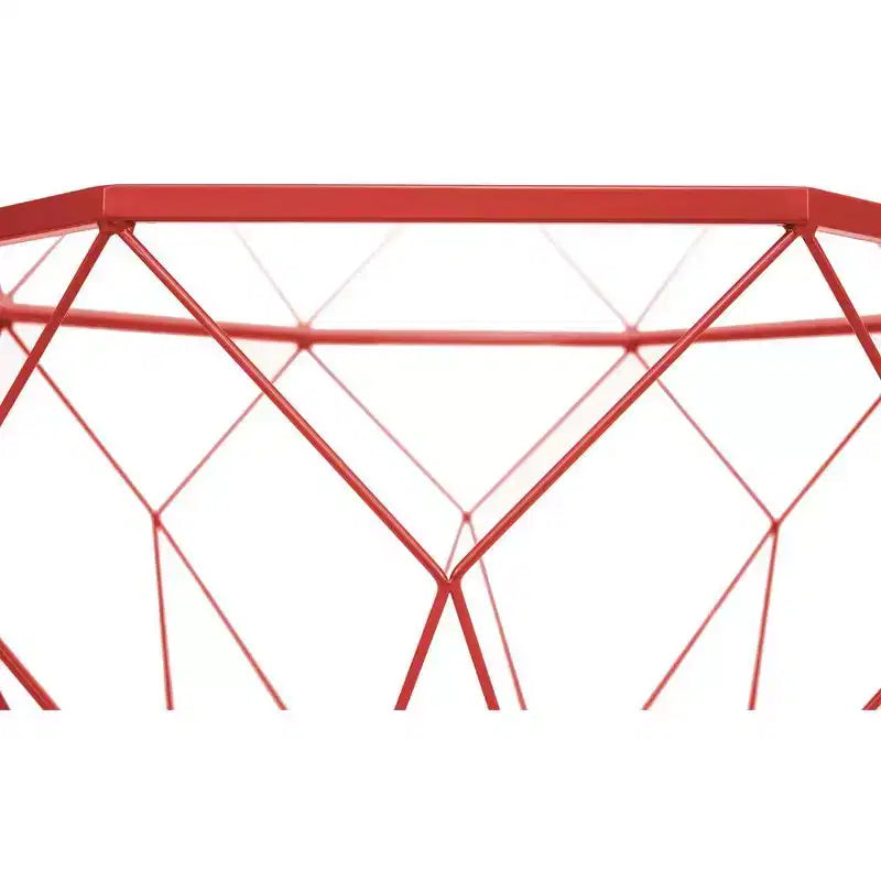 Tavolino da Caffè Moderno Ottagonale con Piano in Vetro e Struttura Geometrica in Ferro – 73 cm