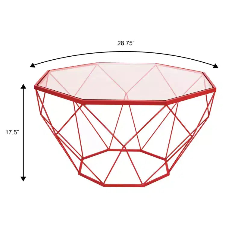 Tavolino da Caffè Moderno Ottagonale con Piano in Vetro e Struttura Geometrica in Ferro – 73 cm