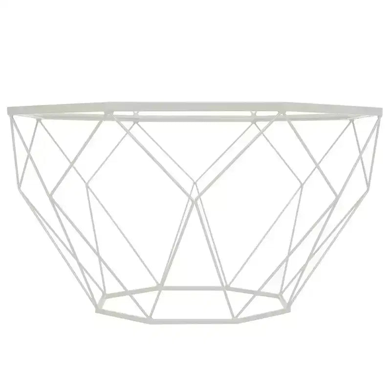 Tavolino da Caffè Moderno Ottagonale con Piano in Vetro e Struttura Geometrica in Ferro – 73 cm
