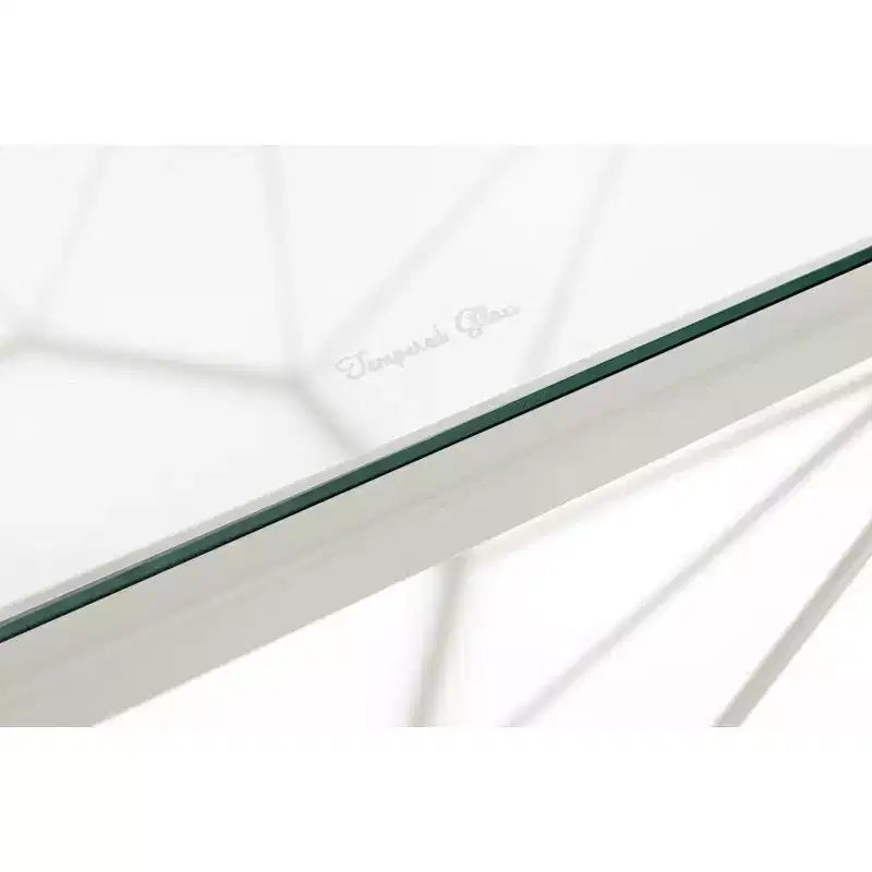 Tavolino da Caffè Moderno Ottagonale con Piano in Vetro e Struttura Geometrica in Ferro – 73 cm