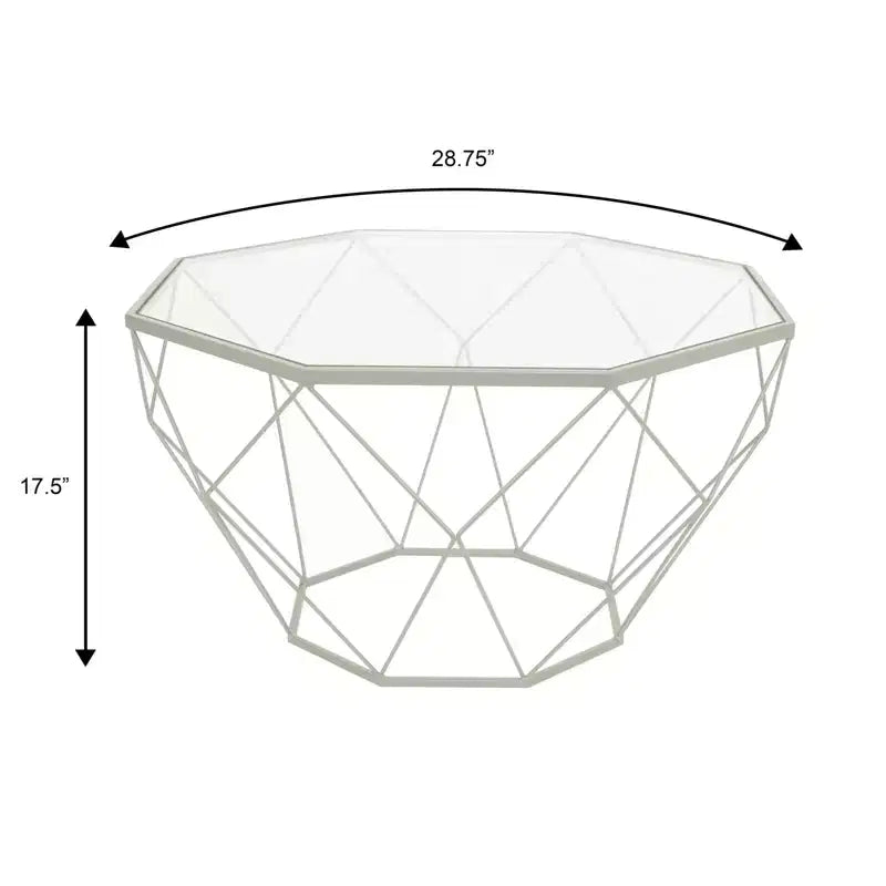 Tavolino da Caffè Moderno Ottagonale con Piano in Vetro e Struttura Geometrica in Ferro – 73 cm