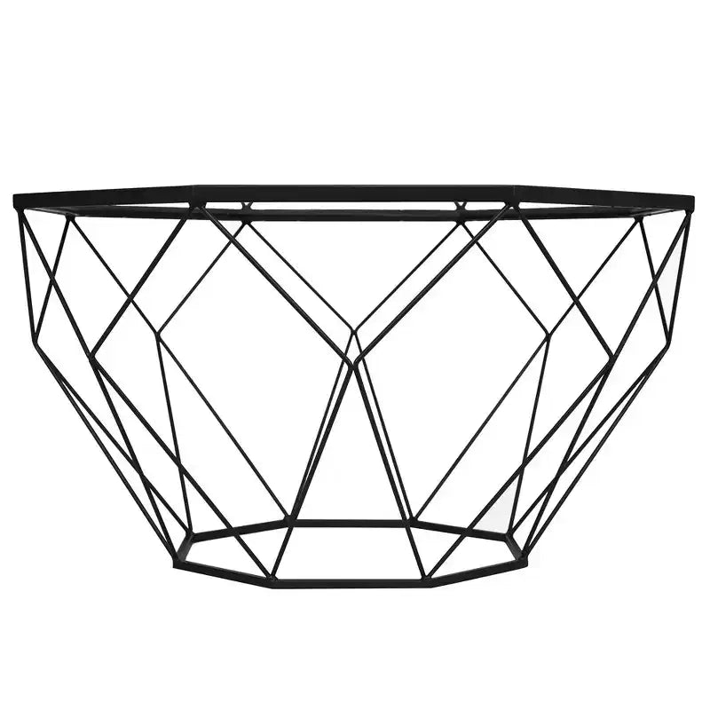 Tavolino da Caffè Moderno Ottagonale con Piano in Vetro e Struttura Geometrica in Ferro – 73 cm