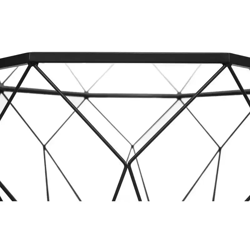Tavolino da Caffè Moderno Ottagonale con Piano in Vetro e Struttura Geometrica in Ferro – 73 cm