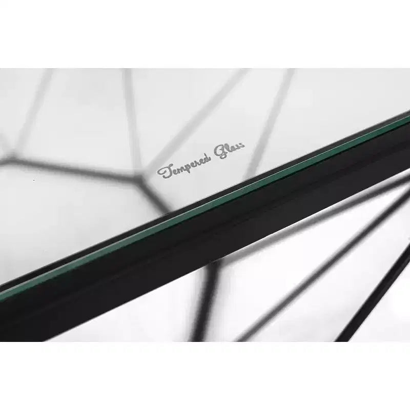 Tavolino da Caffè Moderno Ottagonale con Piano in Vetro e Struttura Geometrica in Ferro – 73 cm