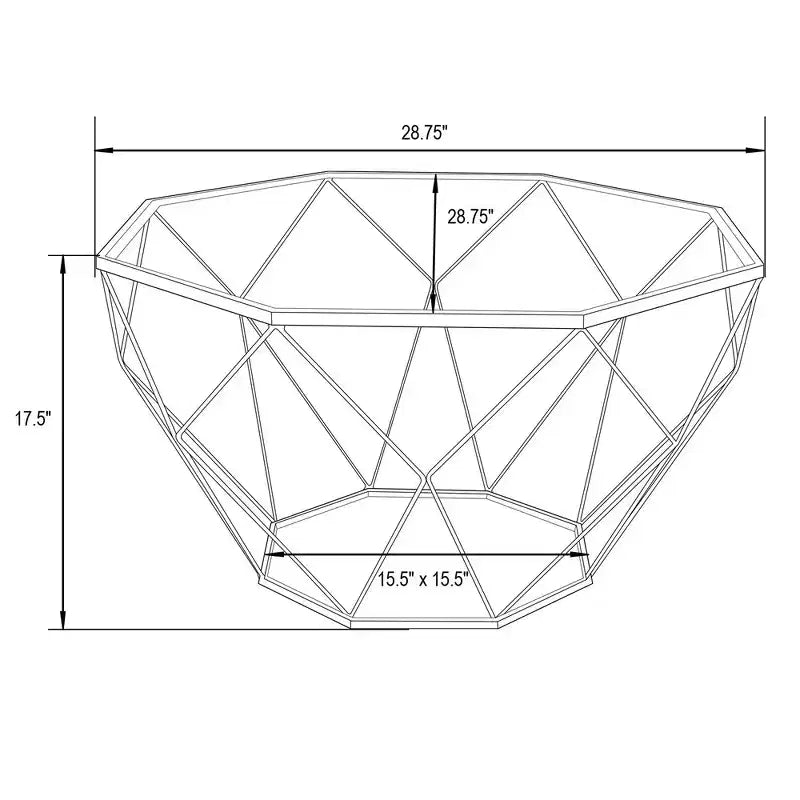 Tavolino da Caffè Moderno Ottagonale con Piano in Vetro e Struttura Geometrica in Ferro – 73 cm