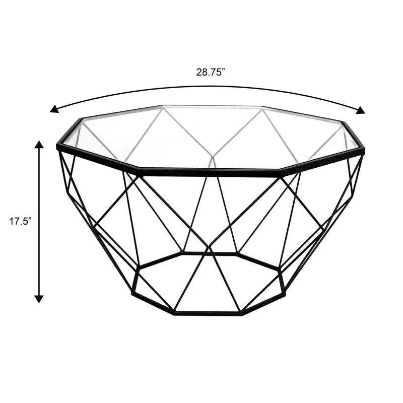 Tavolino da Caffè Moderno Ottagonale con Piano in Vetro e Struttura Geometrica in Ferro – 73 cm