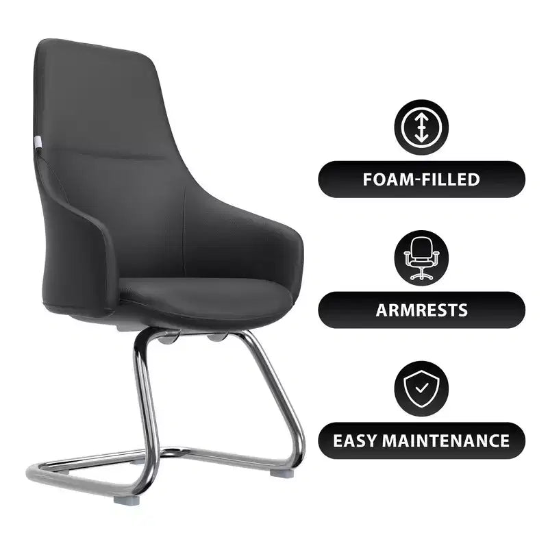 Sedia da ufficio moderna in similpelle con base a slitta in ferro – Sedia ergonomica da scrivania e per ospiti