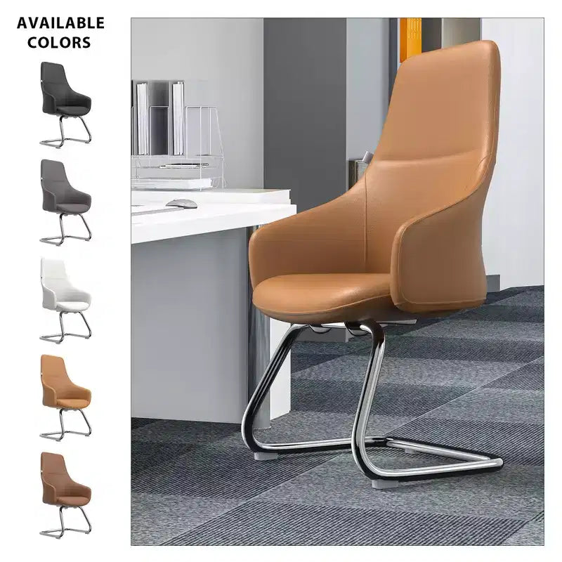 Sedia da ufficio moderna in similpelle con base a slitta in ferro – Sedia ergonomica da scrivania e per ospiti