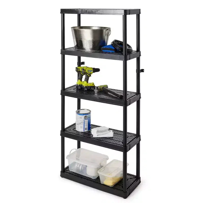 Scaffalatura portaoggetti in plastica ventilata a 5 ripiani, H 183 cm – Nero, confezione da 2