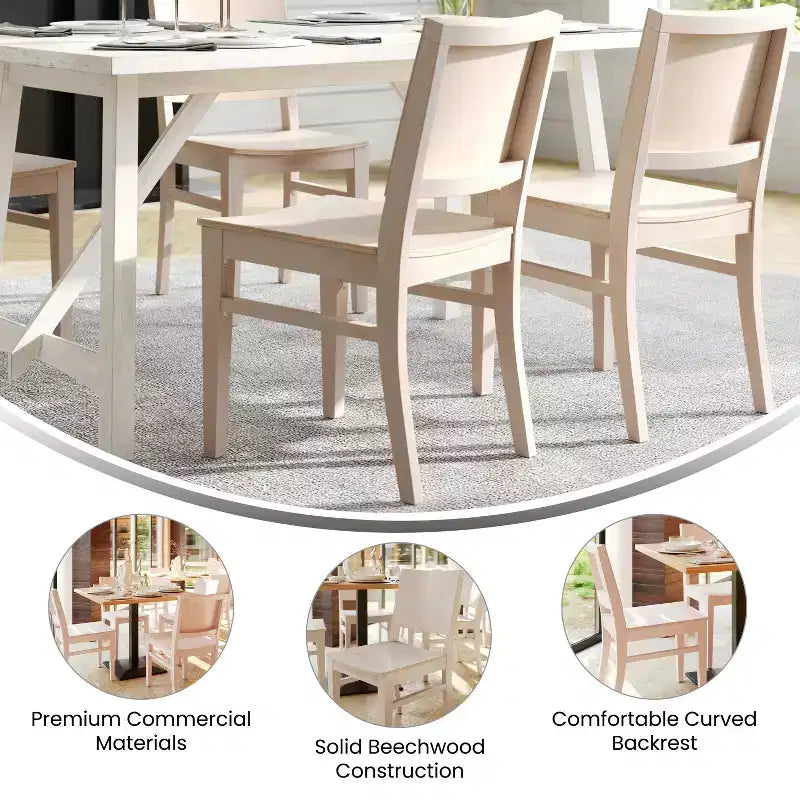Sedie da pranzo in faggio massiccio di grado commerciale con schienali curvi – Set di 2