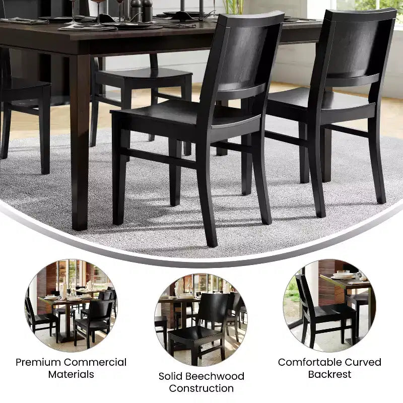 Sedie da pranzo in faggio massiccio di grado commerciale con schienali curvi – Set di 2