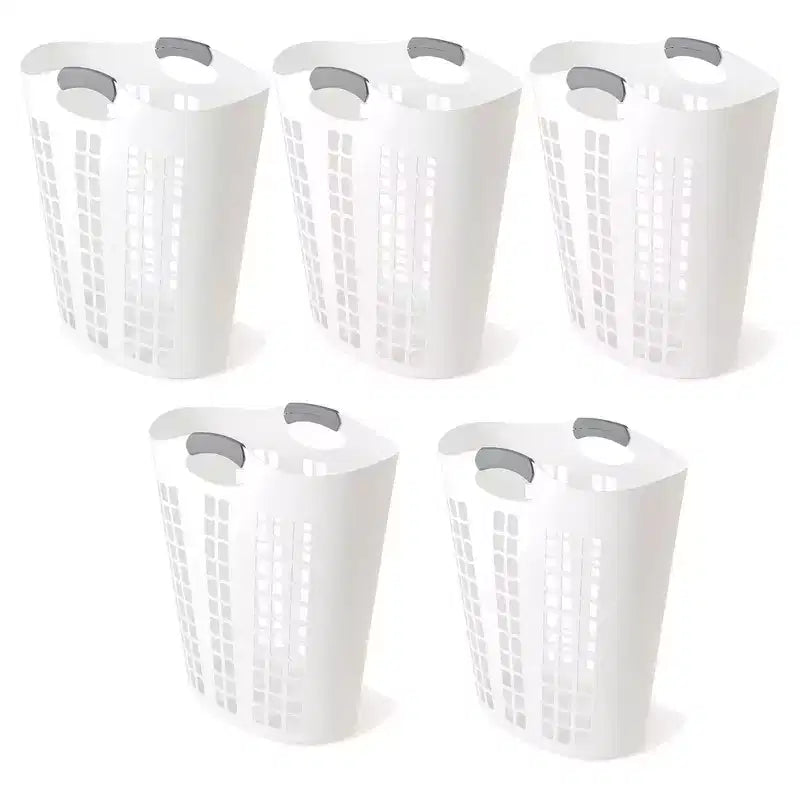 Gracious Living Easy Carry Flex Hamper, Large 87.5 Liter Lightweight Plastic Ventilated Laundry Basket Clothes Bin with Handles, White (5 Pack)