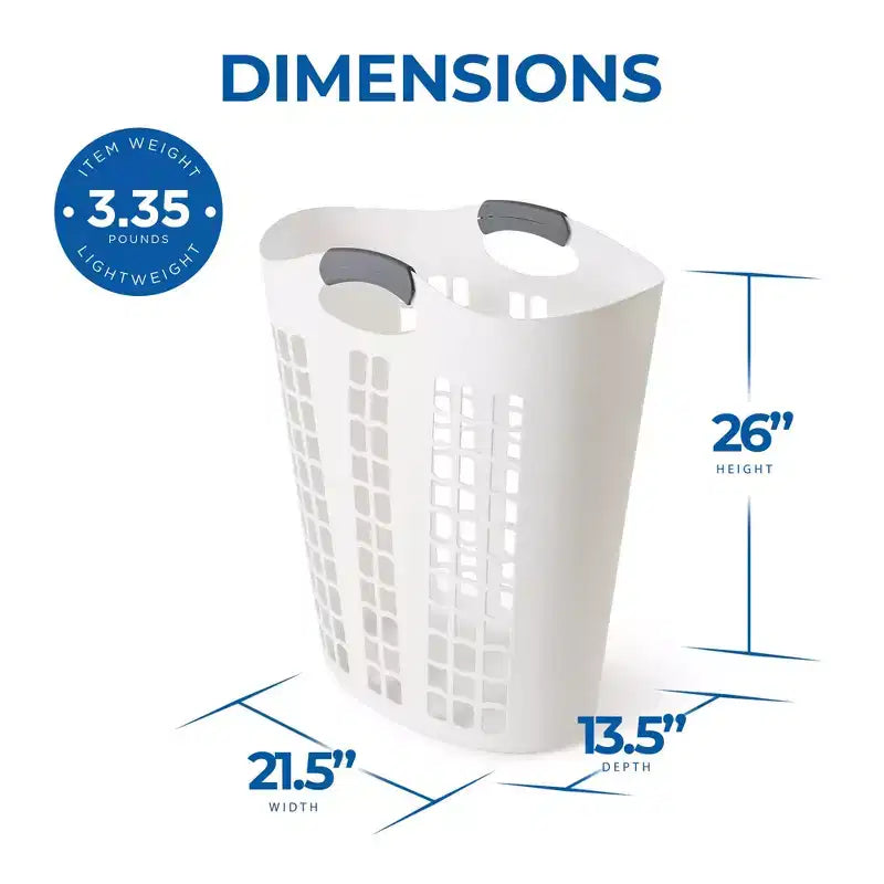 Cesto portabiancheria in plastica ventilato da 87,5 litri con manici – Bianco, confezione da 5 pezzi