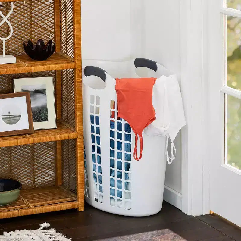Cesto portabiancheria in plastica ventilato da 87,5 litri con manici – Bianco, confezione da 5 pezzi