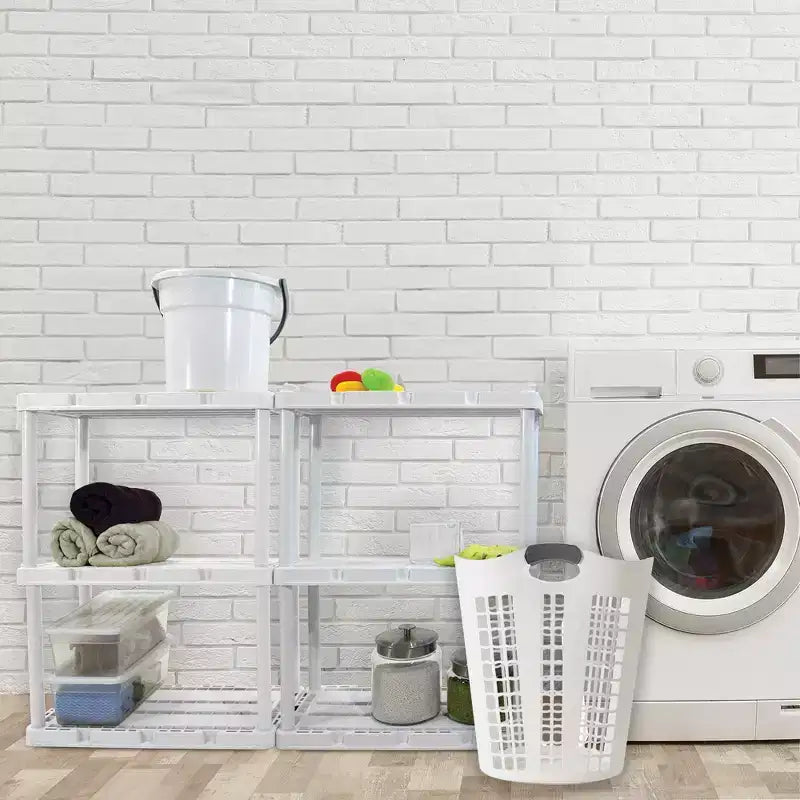 Cesto portabiancheria in plastica ventilato da 87,5 litri con manici – Bianco, confezione da 5 pezzi